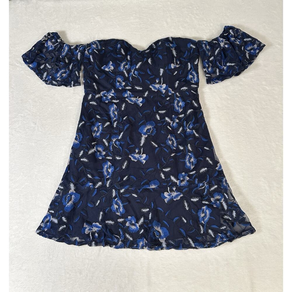 Bardot Off Shoulder Embroidered Lace Dress Size 8 Fairy Whimsical Dark Coquette